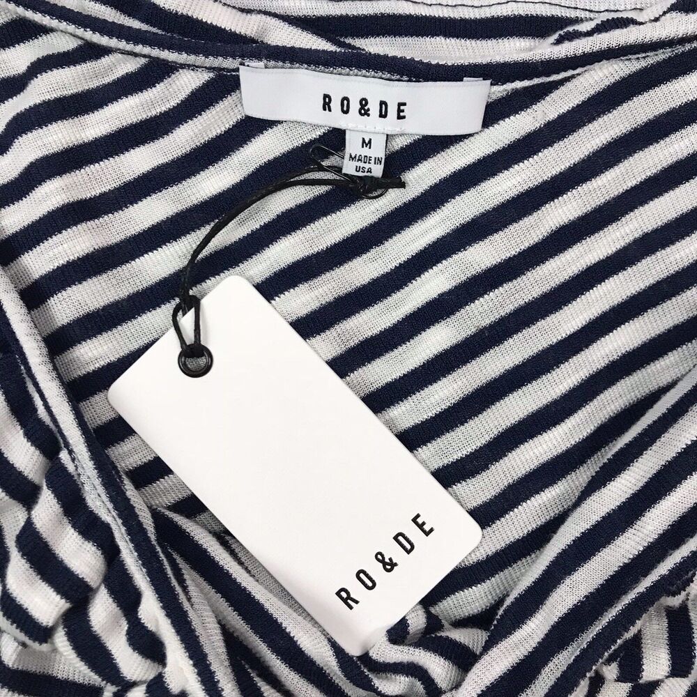 Ro & De Navy Blue & White Stripe One Shoulder Ruffle Knit Top Size Medium NWT - Picture 8 of 8